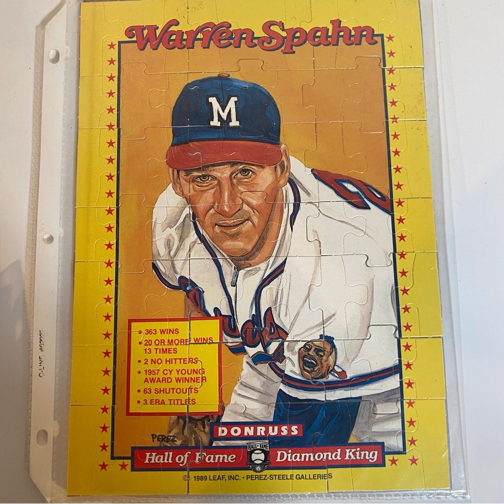 1989 Donruss Warren Spahn Complete Standard Diamond King Puzzle 8”x11”